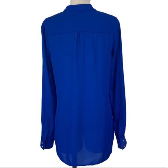 NY Collection blue crepe blouse women’s oversize small loose fit button up top - Picture 4 of 7